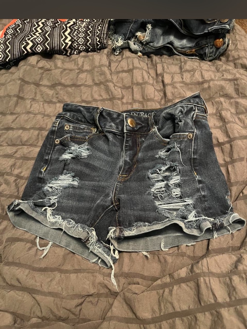 American Eagle Outfitters Distressed Dark Blue Jean Shorts